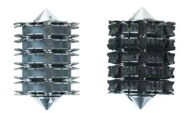 Two Magnom cores side by side: one clean and silver, one black with captured debris