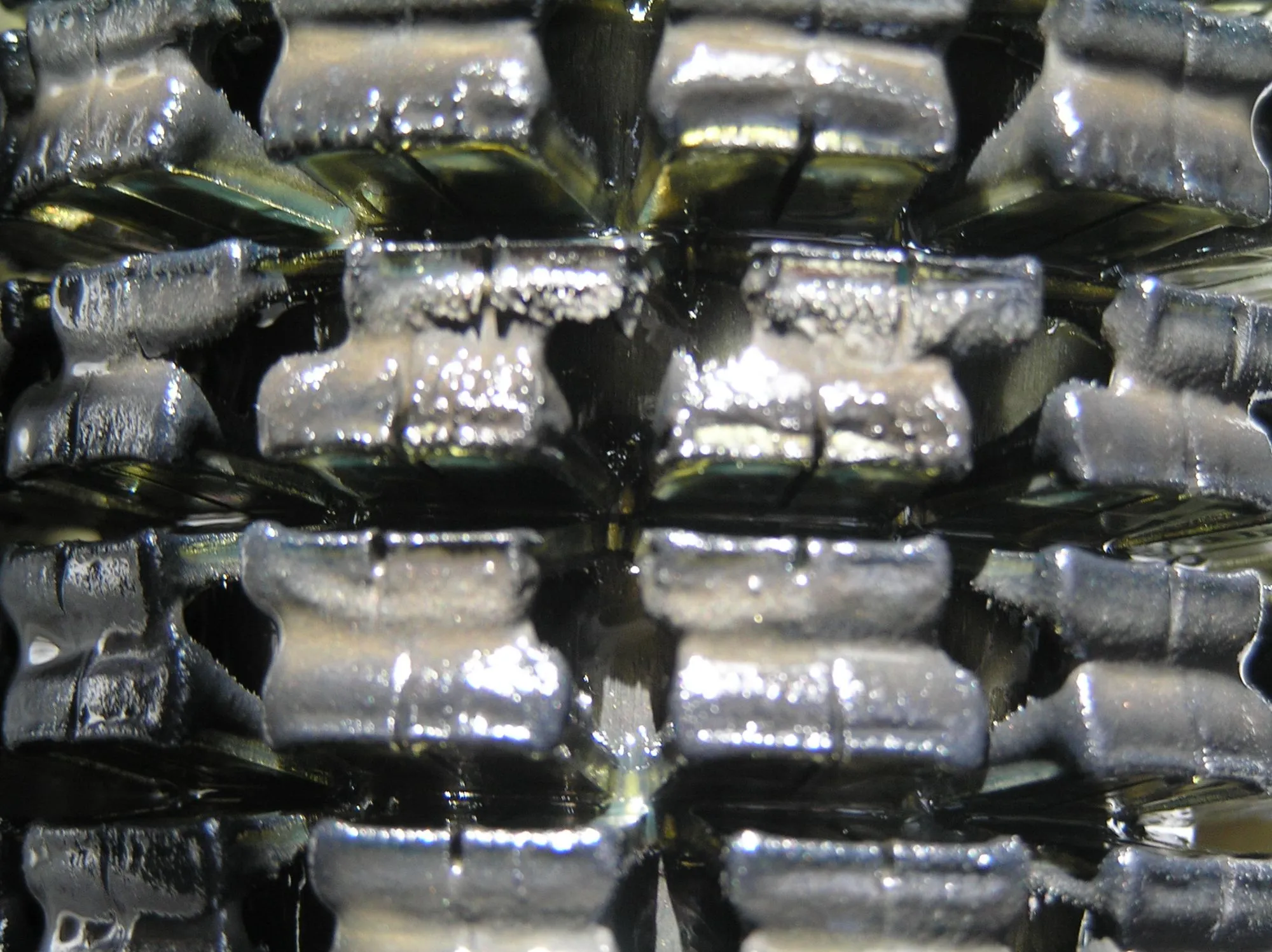 Close-up of a Magnom core packed with black ferrous debris